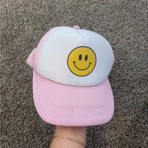 Pink and White Smiley Face Trucker Hat